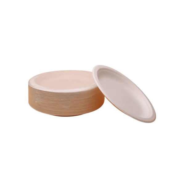Classi Bio Plain Round Bagasse Disposable Plates (7 inches)