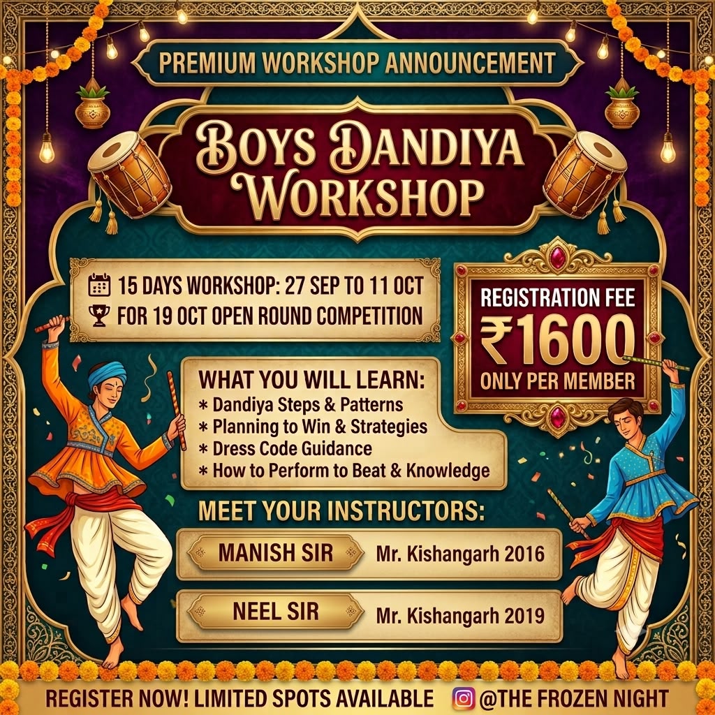 Boys Dandiya Workshop Poster - Manish & Neel Sir (₹1400)