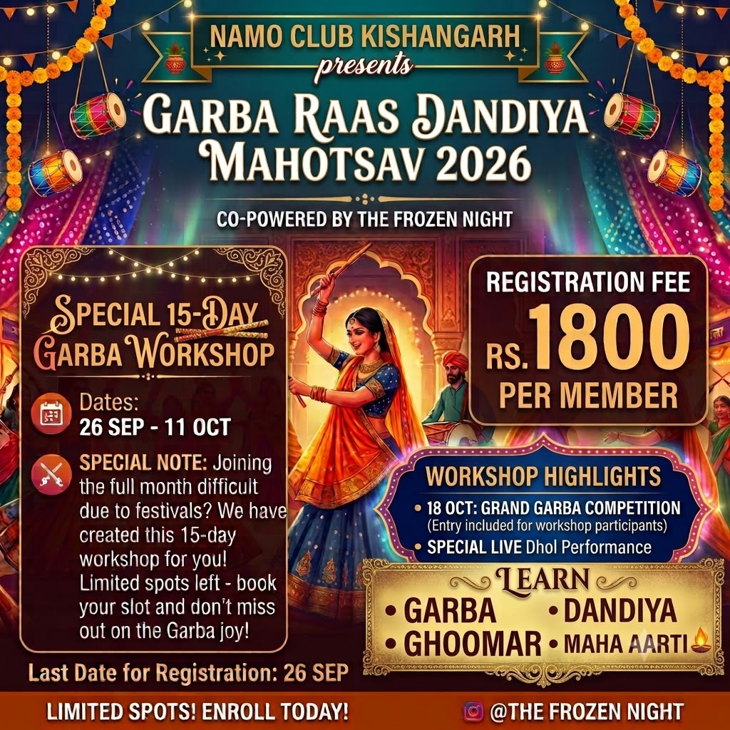 Special Garba Workshop Poster - Females (₹1500 • Garba, Dandiya & Maha Arti)